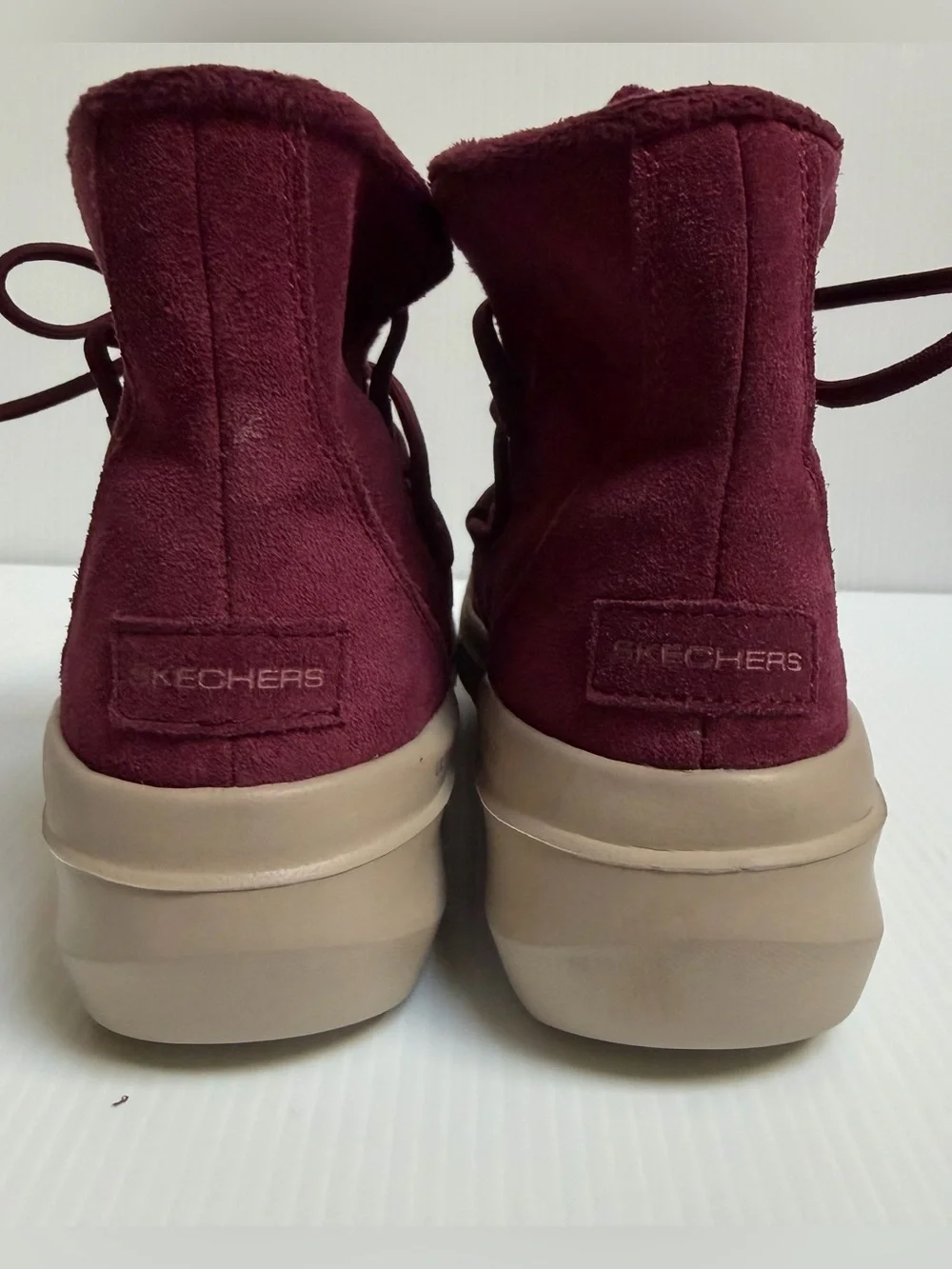 Skechers Burgundy Suede Lace-Up Pull On Ankle Boots - lightweight